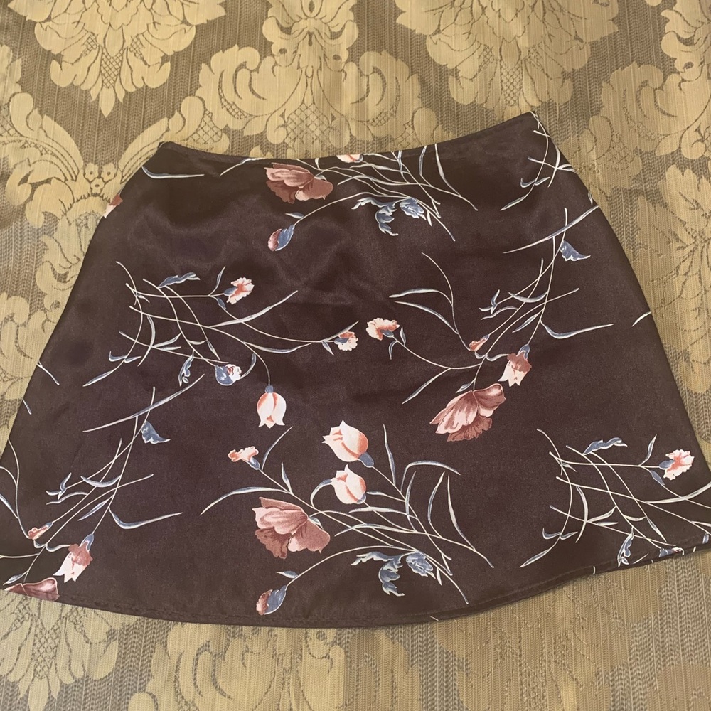 Brown satin mini skirt